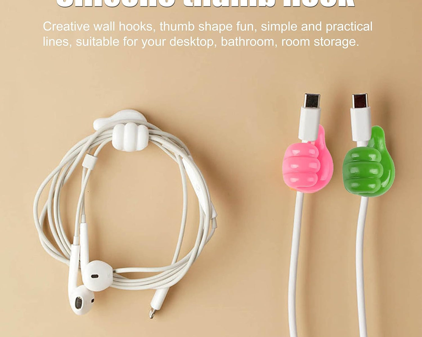 Thumb Cable Clips,Cord Holder Multi-Functional Wall Hooks Cable Organizer Cable Management for Desk Home Office Car Multi Color (Pack Of 10)