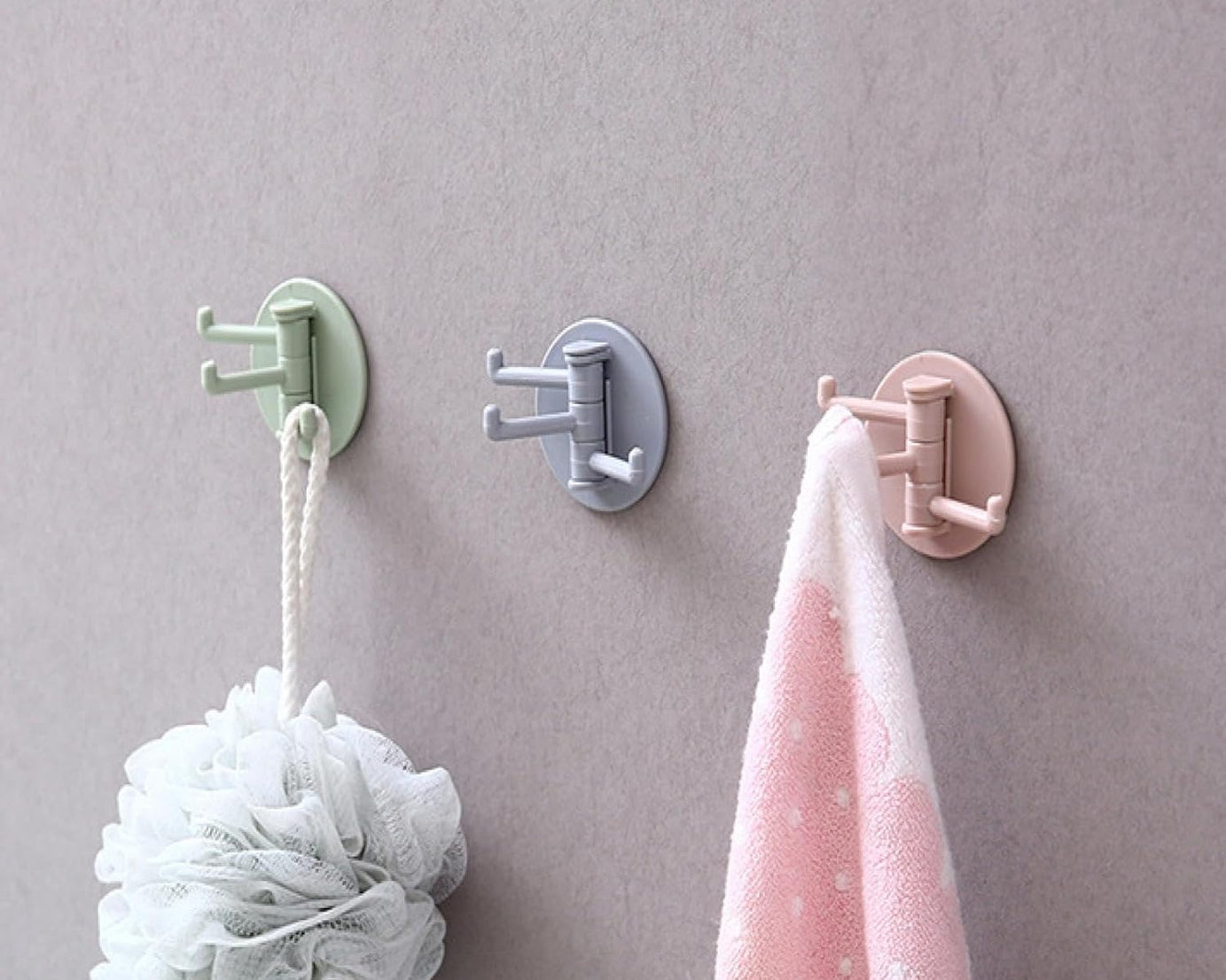 Sticky Hook Household Strong Punch-Free Hook, 180°Foldable Multi-Function Rotatable Hook with 3 Hooks, Suitable for Bathroom, Kitchen, Office (1 Pc)