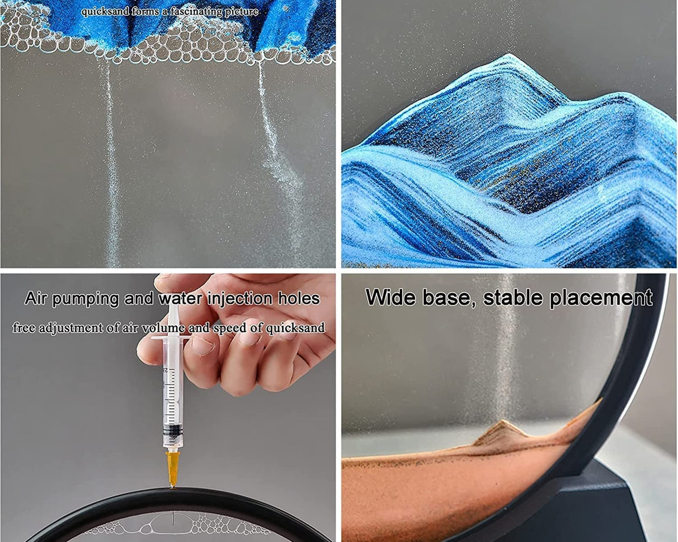 Moving Sand Art Picture Decor, 3D Deep Sea Sandscape Liquid Motion, Round Glass Frame Display Flowing Sand Relaxing Gift for Kids Adults Painting Artistic Sandscape for Home, Office, Ornament Desktop Art Bookshelves Decoration (1 Pc )