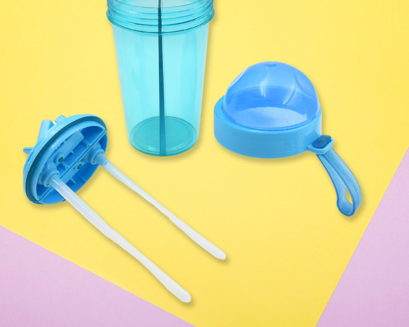 7125 2 Drinks in 1 Cup Water Bottle, Stable Sturdy Dual Use Bottle 2 Straws for Shopping Travel for Outdoor Activities (1 Pc)