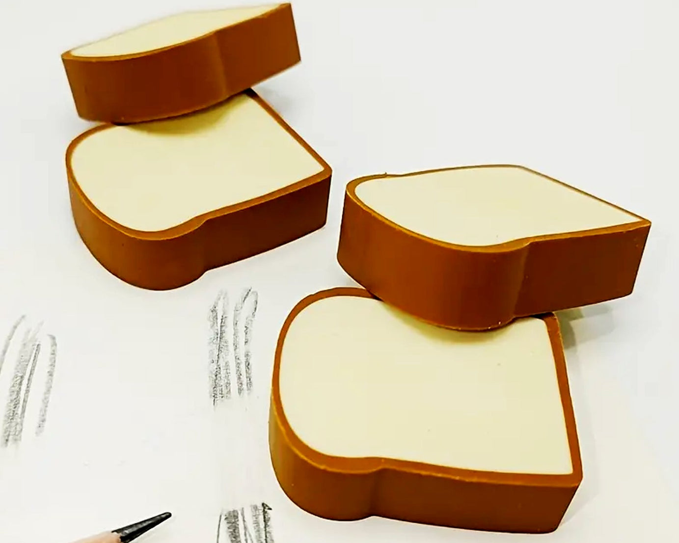 3D Toast Bread Shape Eraser for Kids, Cartoons Erasers Toast Bread Erasers Bread Shaped Eraser for Students, Gift, Cute Fun Food Pencil Erasers for School Classroom, Stationery for Boys & Girls (4 Pcs Set)