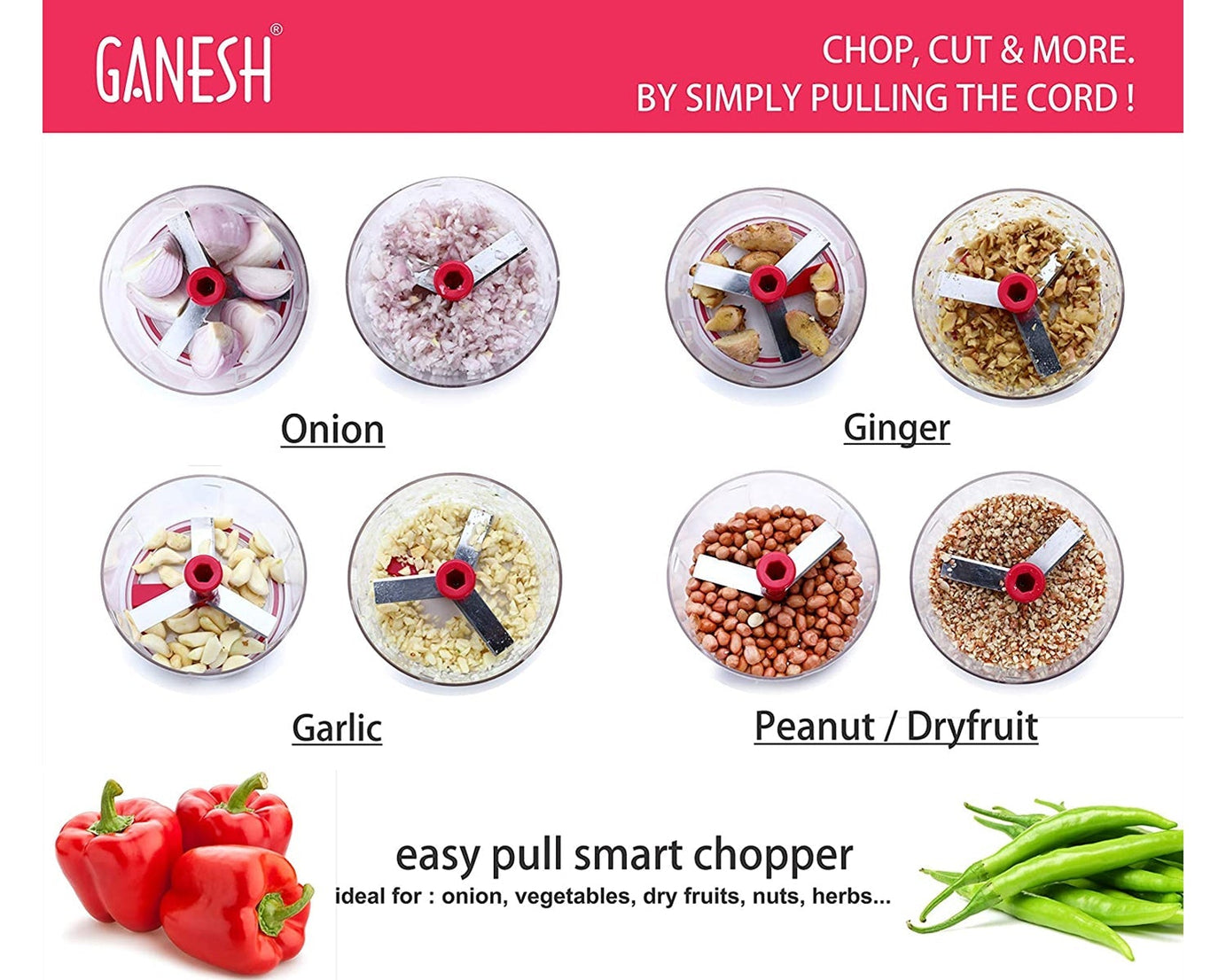 8115 Ganesh Chopper Vegetable Cutter, Red (650 ml)