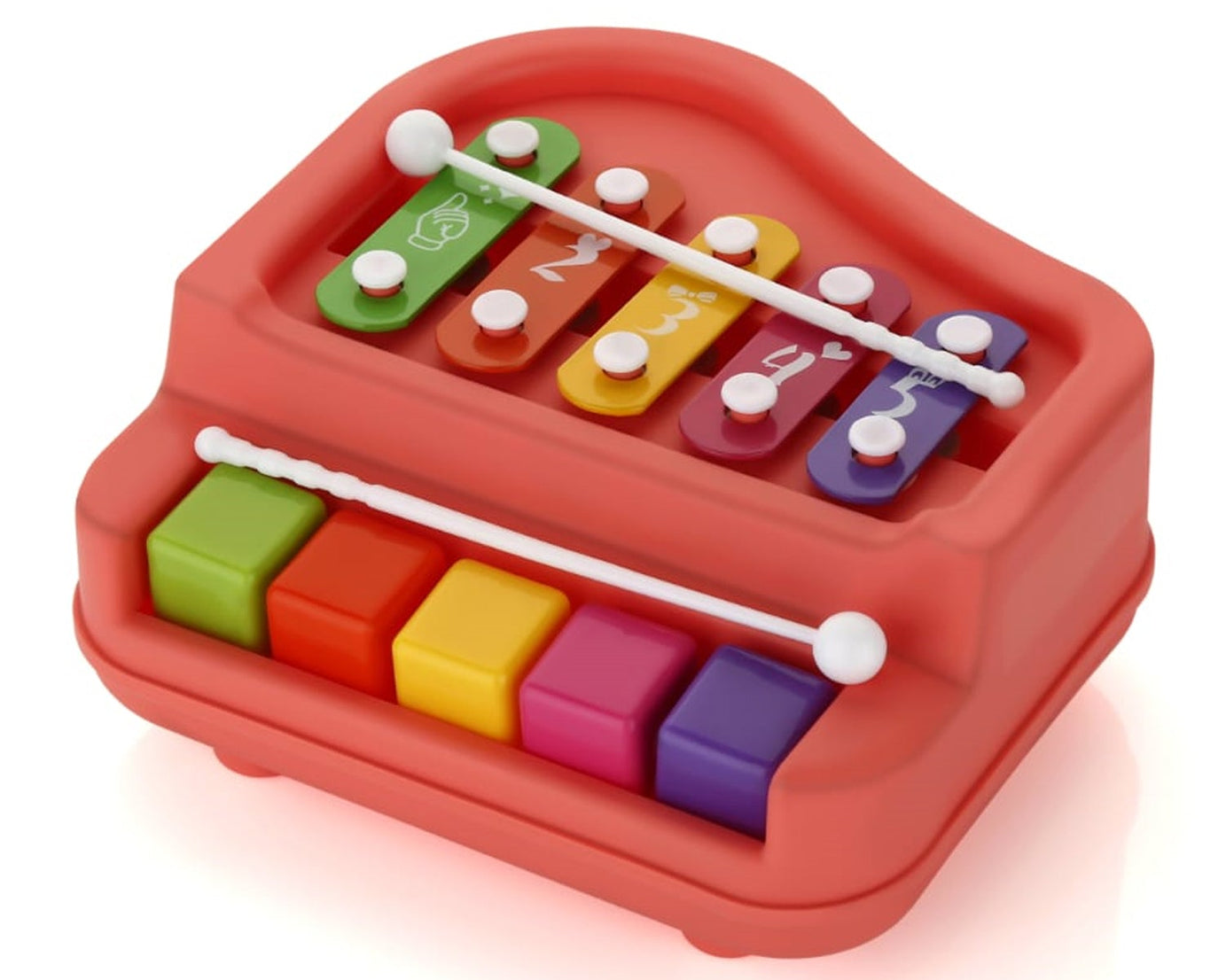 2 in 1 Baby Piano Xylophone Toy for Toddlers, 5 Multicolored Key Keyboard Xylophone Piano, Preschool Educational Musical Learning Instruments Toy for Baby Kids Girls Boys 3+ Years (1 Pc)