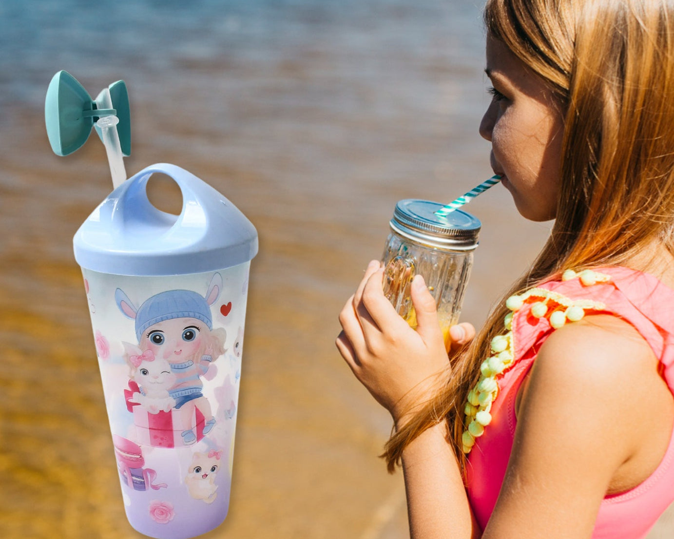 Unicorn Water Bottle with Straw & Lid for Kids (With Light)