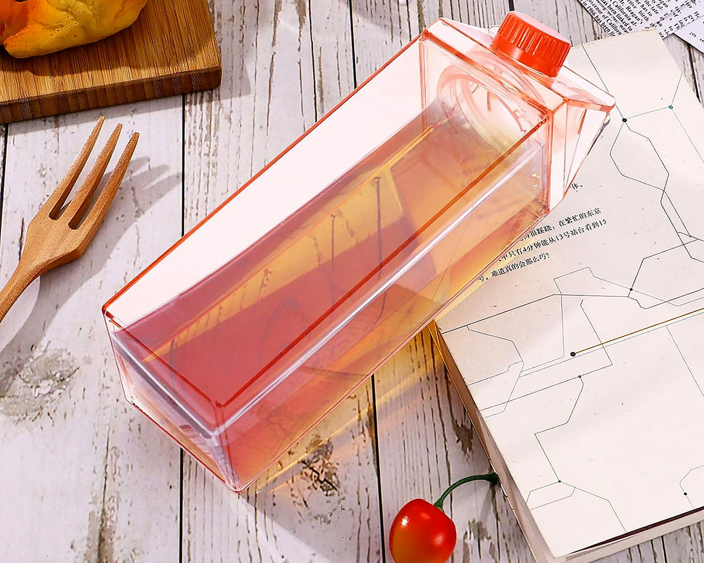 Plastic Milk Carton Colorful Clear Water Bottle, 17 Oz Portable Milk Box Leakproof Square Juice Bottle for Outdoor Sports Travel Camping