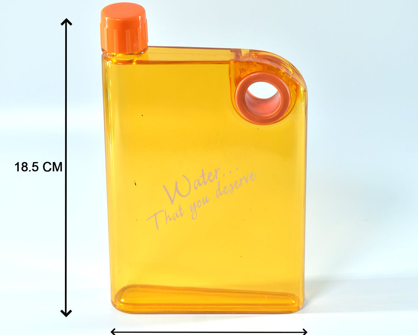 Slim multicolor water bottle designed like a notebook.