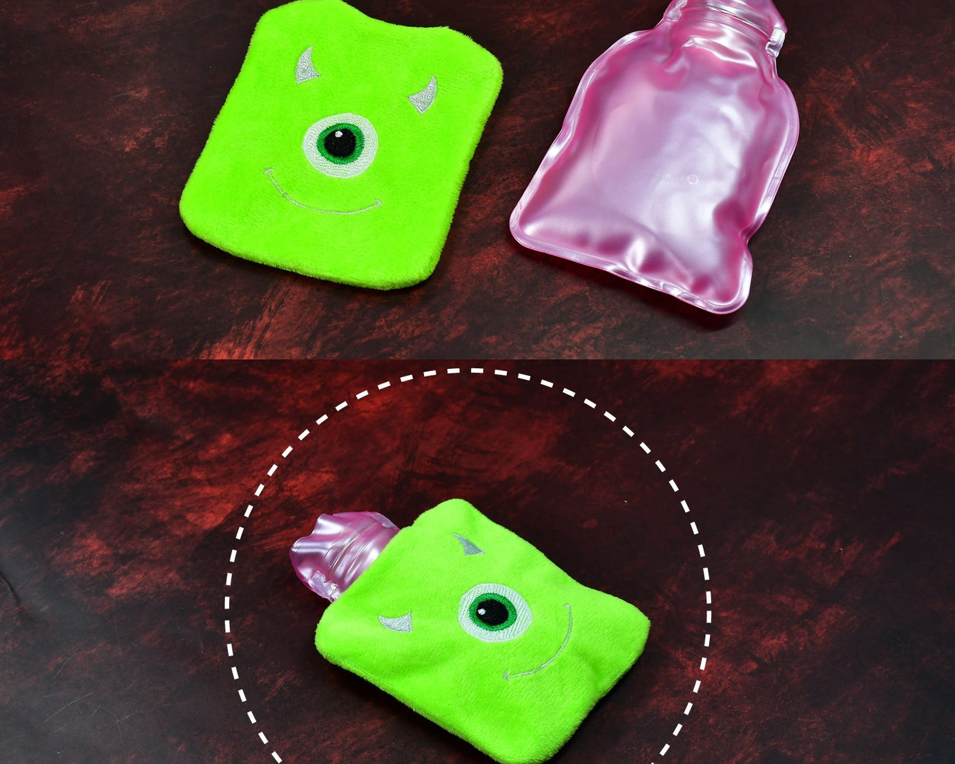 6519 Green one eye monster print small Hot Water Bag with Cover for Pain Relief, Neck, Shoulder Pain and Hand, Feet Warmer, Menstrual Cramps.