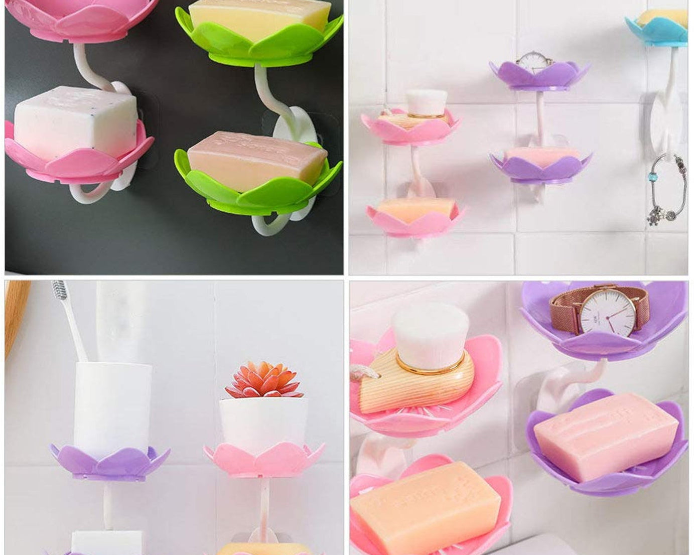 Dabble Layer Flower Self Draining Soap Dish Holder, Bathroom Shower Soap Holder Dish Storage Plate Tray for Bathroom, Kitchen, Bathtub
