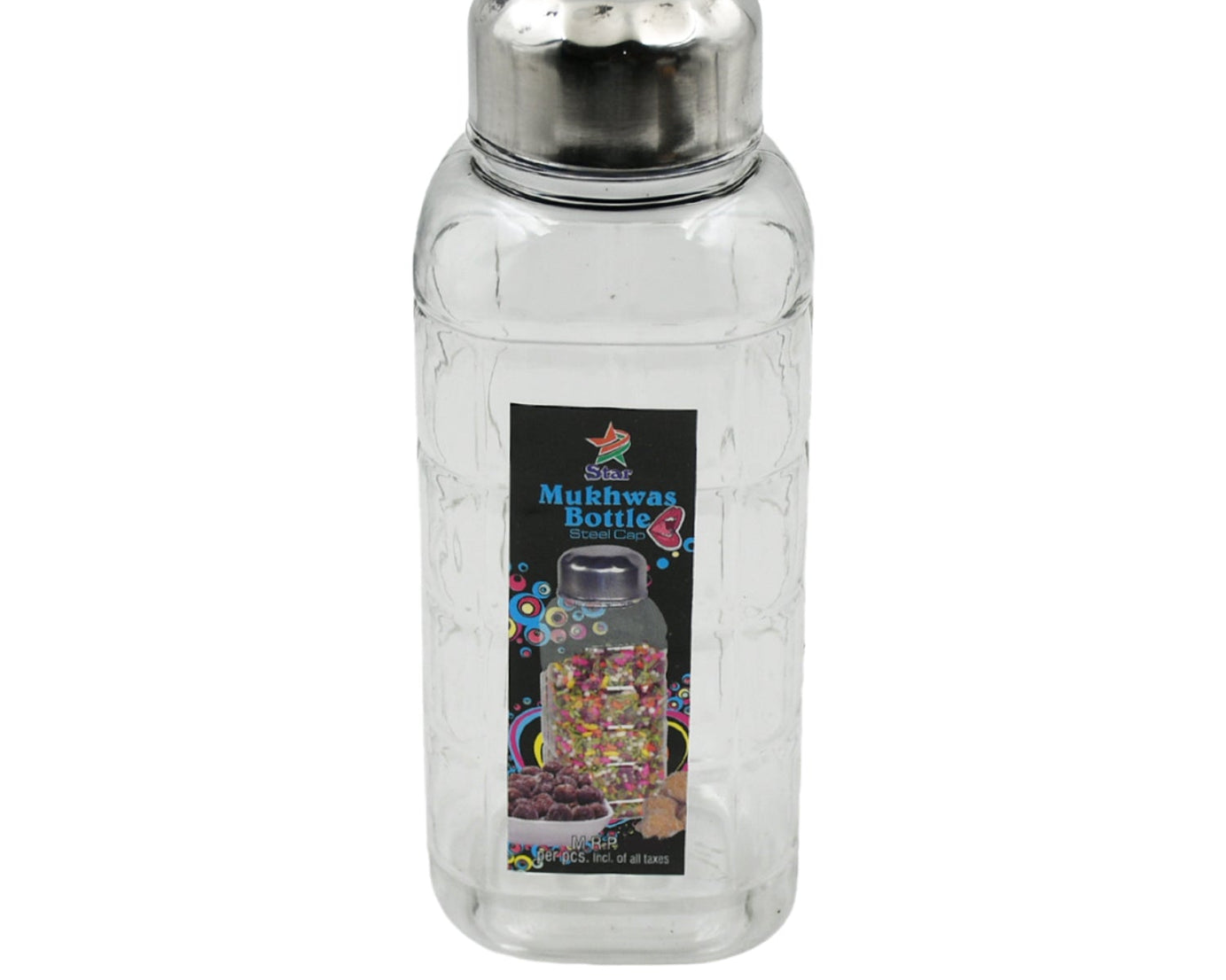 Plastic Transparent Mukhwas Bottle With Steel Cap / Mouth Freshener / Dryfruits Multipurpose Air Tight and BPA Free Kitchen Storage Bottle (1 Pc)