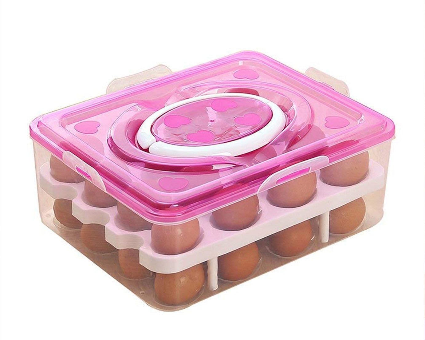 2Layer, 32 Grid Egg Tray with Lid Egg Carrier Holder for Refrigerator, Camping Food Storage Container with Handle (1 Pc )