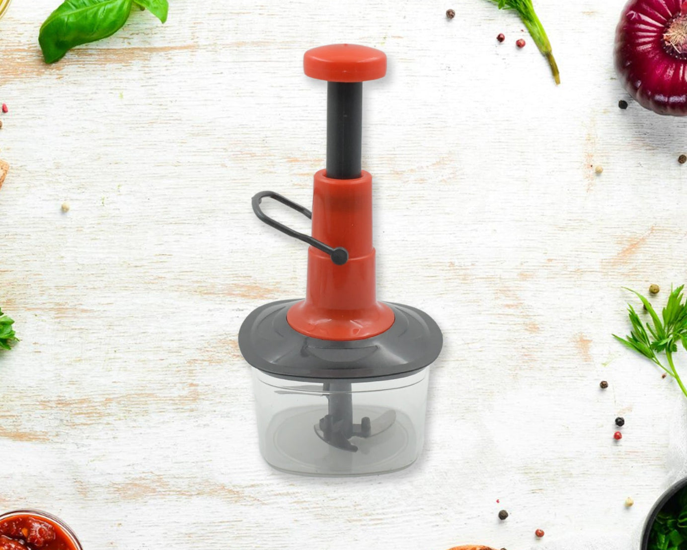 Manual Food Chopper (650ml): 3 Stainless Steel Blades, Locking System, Anti-Slip Base