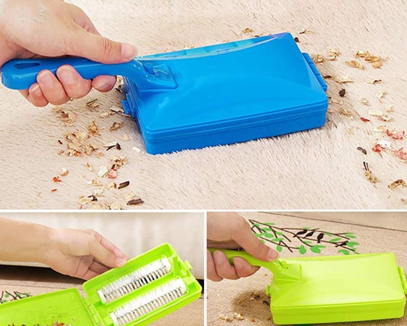 Plastic roller brush for carpet cleaning with dust compartment