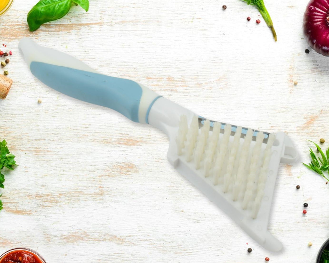 5749 Multipurpose Peeler Brush, Vegetable Peeler with Brush, Multifunctional Fruits and Vegetable Cleaning Brush, Stainless Steel Potato Peelers, Home Kitchen Peeler with Long Handle (1 Pc )