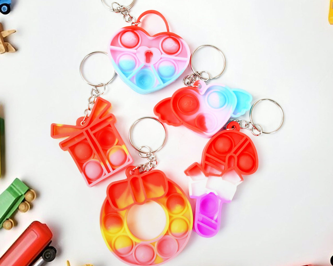 Compact Silicone Pop it Keychain Toy - Birthday Return Gift of Kids - Portable Bubble Popping Fun Stress Relief Fidget Toy (mix design | 1 Pc)