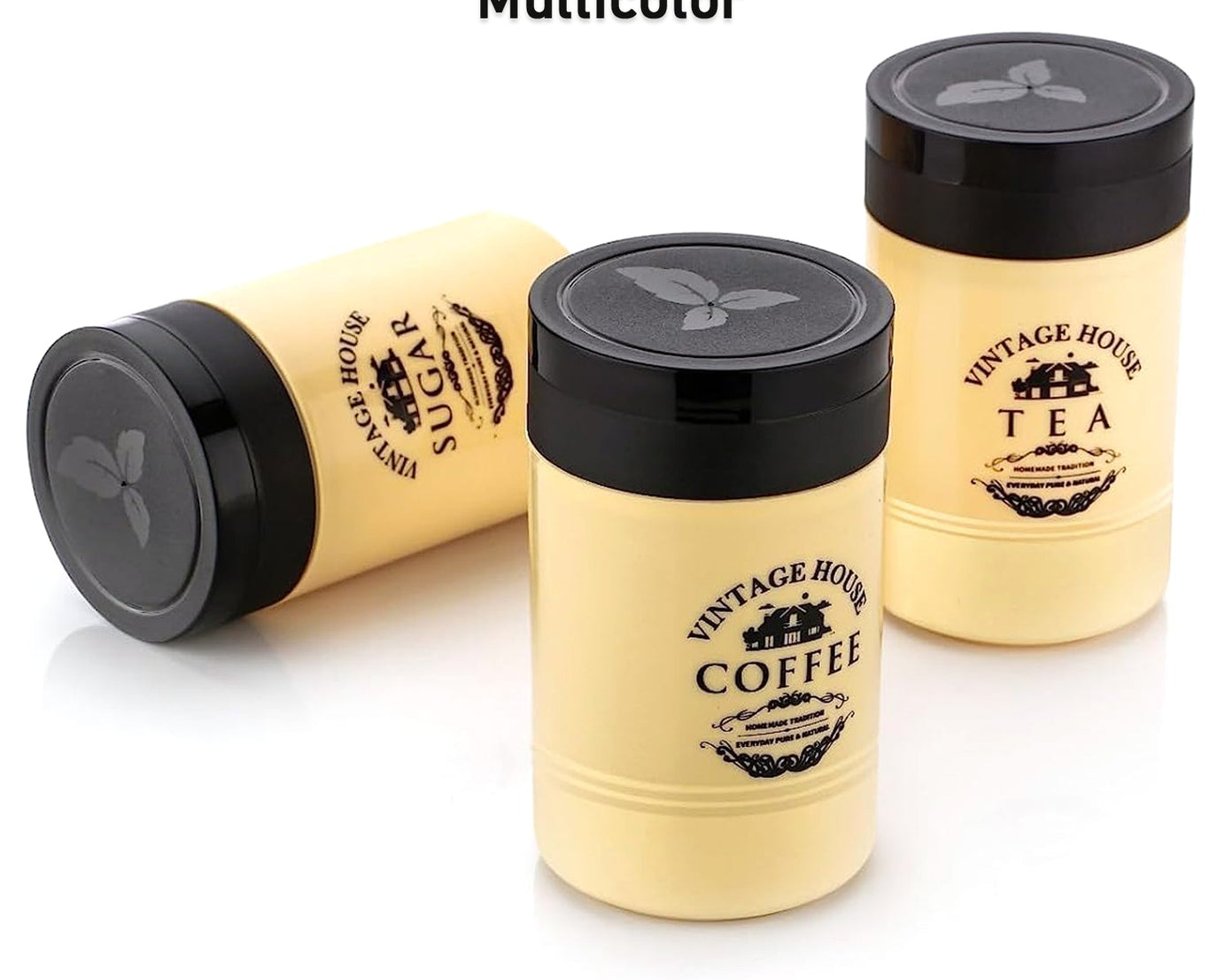 5736 Accurate Seal Tea Sugar Coffee Container - 3 Pcs Plastic Damru Shaped Tea, Coffee, Sugar Canisters Jar, New Airtight Food Seal Containers for Salt, Dry Fruit, Grocery Multicolor (3 Pcs Set)