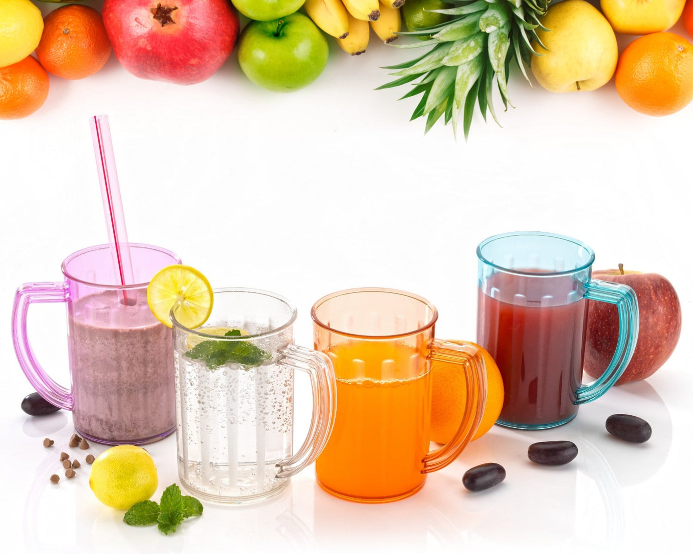 Stylish Juice Glass With Handle, Water Glass, Beer Glass, Milk Shake Glass, Multipurpose Glass Plastic Beer Mug, Unbreakable Beer Tasting Glasses, Clear Juice Glasses Suitable for Kids (2 pc)