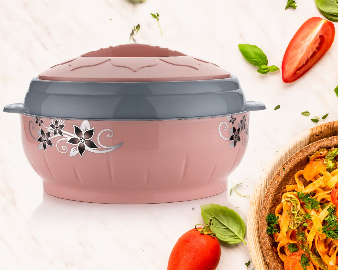 4500ml Insulated Casserole Box (Steel): Floral Print, Keeps Food Hot/Cold