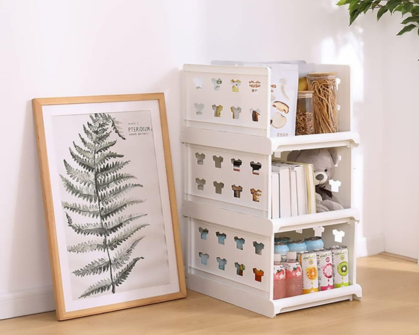 3 Layer Stackable Multifunctional Storage,for Clothes Foldable Drawer Shelf Basket Utility Cart Rack Storage Organizer Cart for Kitchen, Pantry Closet, Bedroom, Bathroom, Laundry(3 Layer 1 Pc)