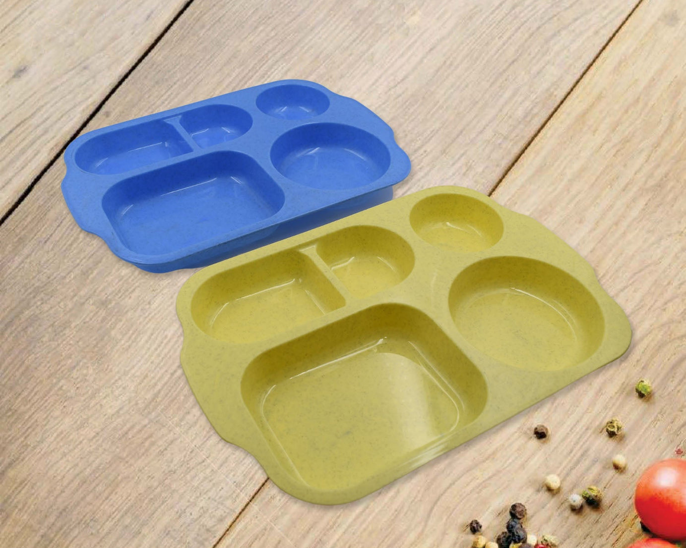 Divided Plates, 5 Compartments 32 CM Split Plates, Shatterproof Separating Plates For Kids And Adults, Microwave and Dishwasher Tableware Set, Multi-Colour, Modern (4 Pc Set)