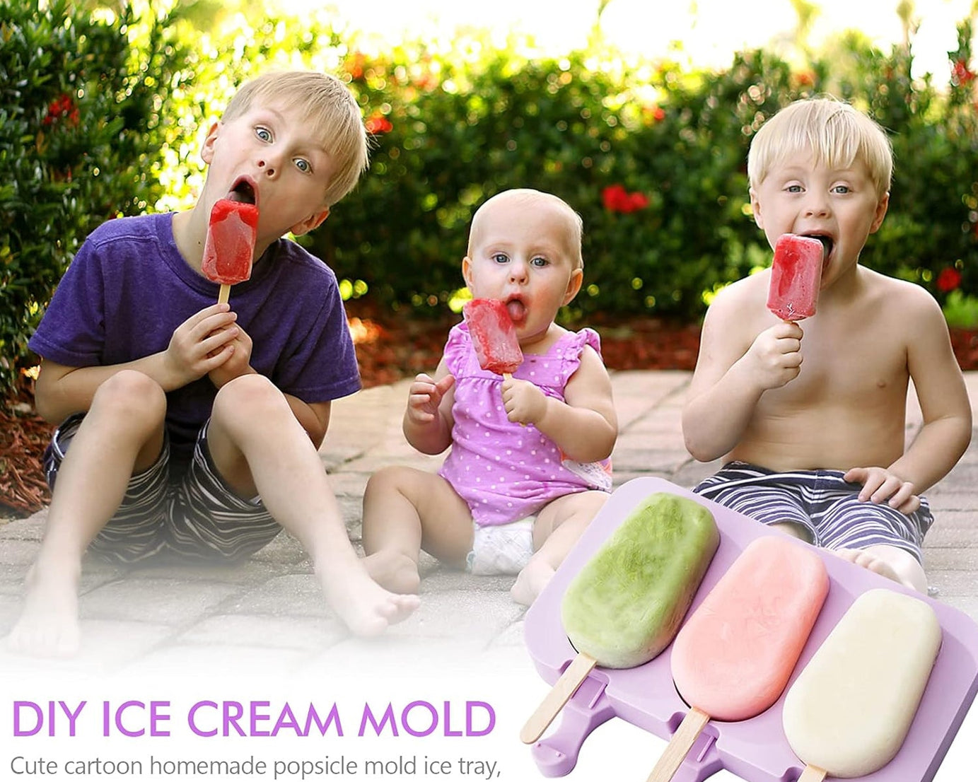 Silicone Popsicle Molds, Ice Pop Maker Molds with Lids and Sticks for Kids DIY Homemade Ice Cream, (With 50 Sticks)