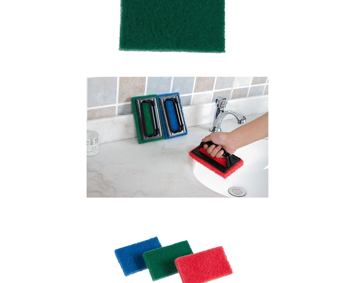 Versatile scrubber brush for bathroom and kitchen.