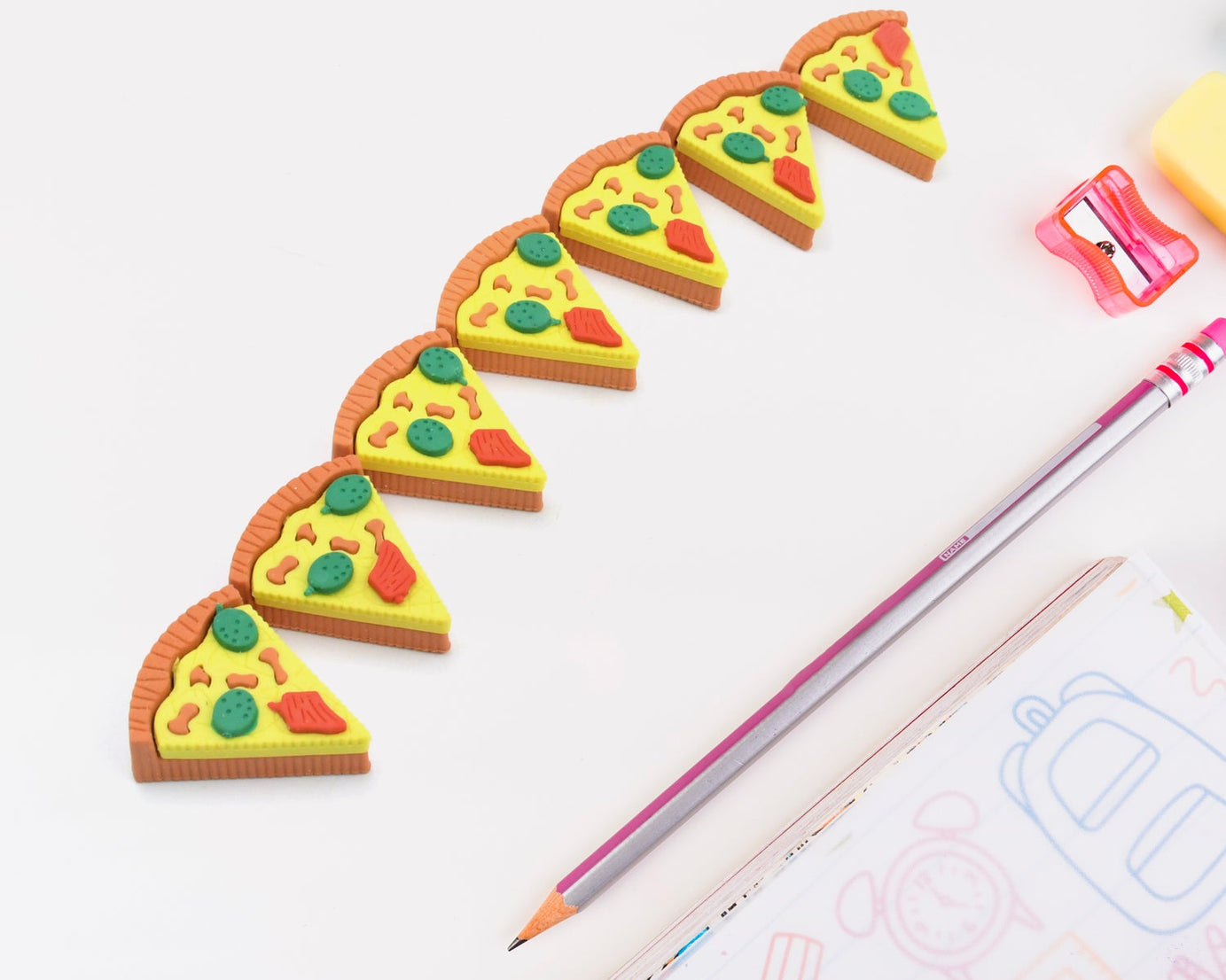 3D Pizza Slices Kids Favourite Food Eraser, Pizza 7 slice eraser for kids Adults fast food lover Stationary Kit Fancy & Stylish Colorful Erasers, for Return Gift, Birthday Party, School Prize