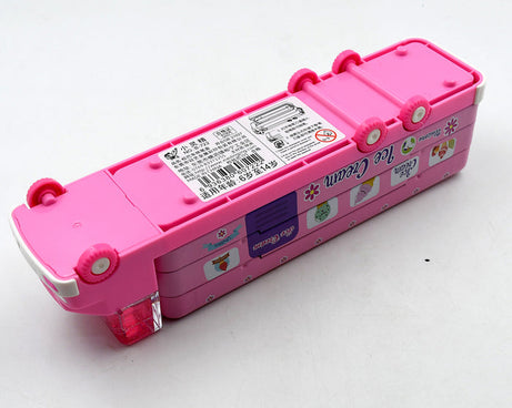 Double Decker Magic Truck Compass Multi Level Metal Truck Compass Pencil Case with Movable Wheels & Sharpener (Mix Design)