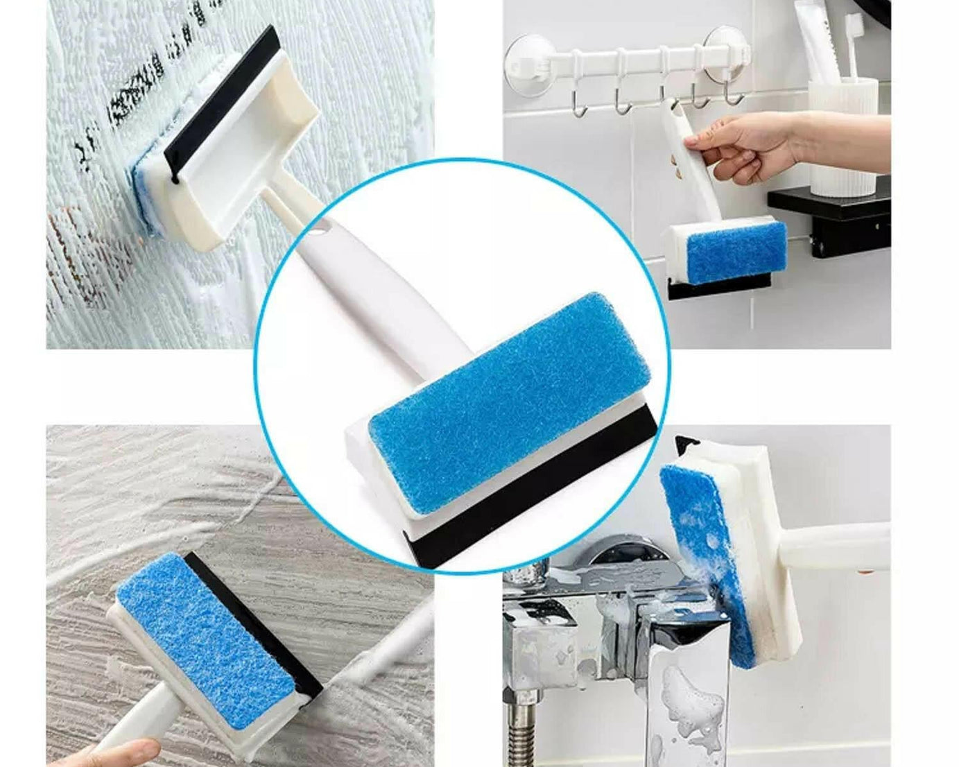 2-in-1 Glass Wiper & Cleaning Brush | Double-Sided Mirror, Tile, and Grout Cleaner for Bathroom & Windows