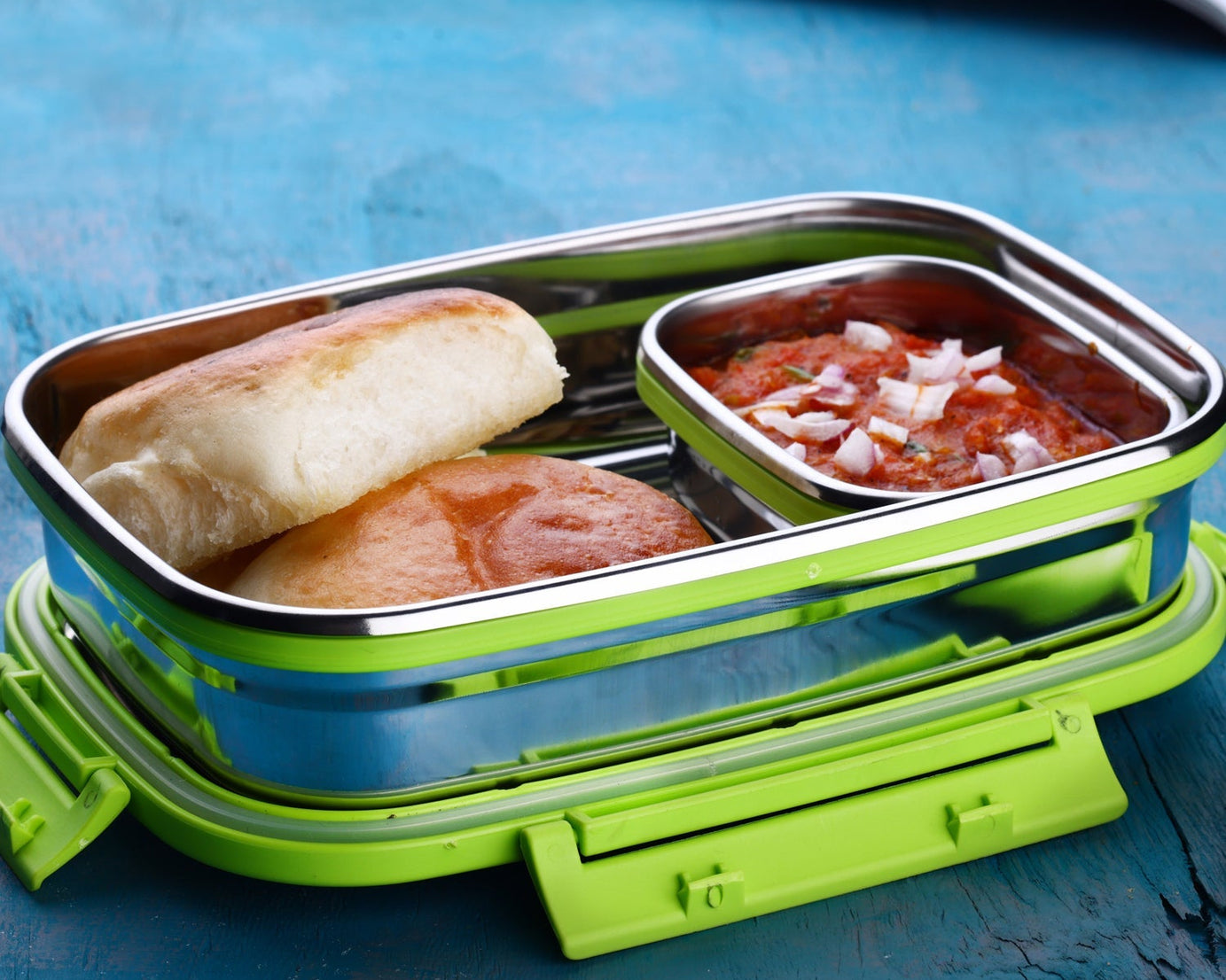 Durable stainless steel lunch box with multiple compartments