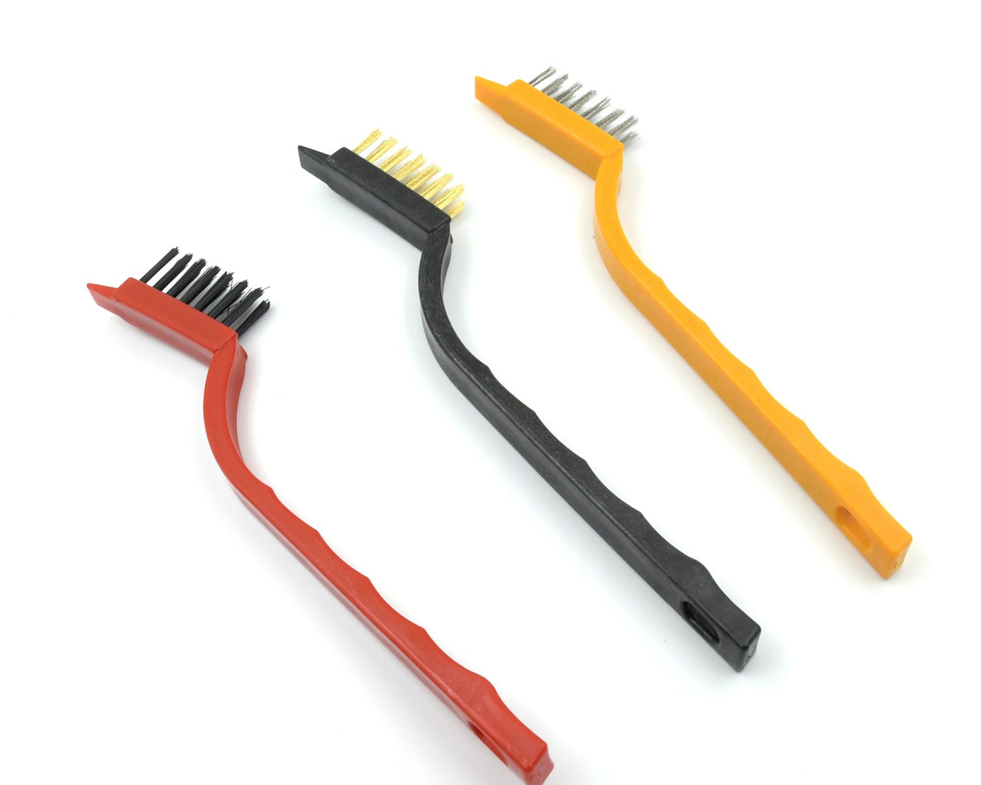 3pc Mini Wire Brush Set Brass Nylon Stainless Steel Bristles Household Cleaning Brush for Gas Stove, Smoke Machine Tool Burner Tiles Tap Rust Removal Welding Slag Dirt & Paint Scrubbing (3 Pcs Set)