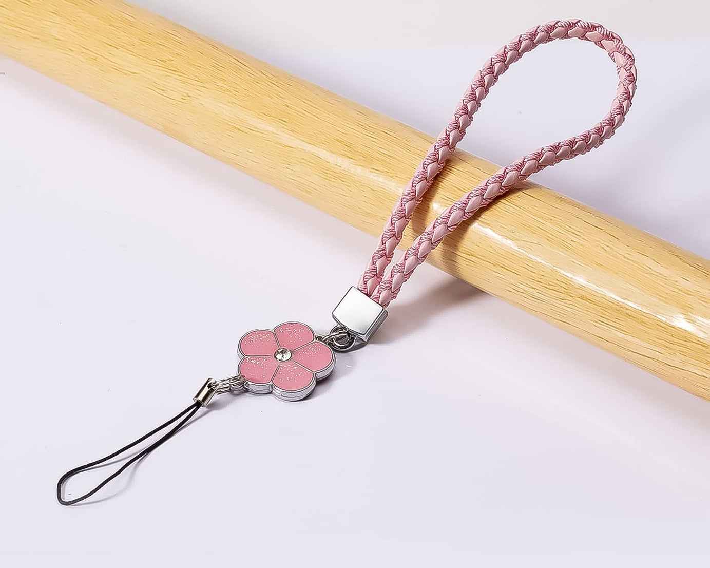 Flower Shape metal alloy pendant Nylon Braided leather hand strap lanyard phone (1 Pc / Multicolor)