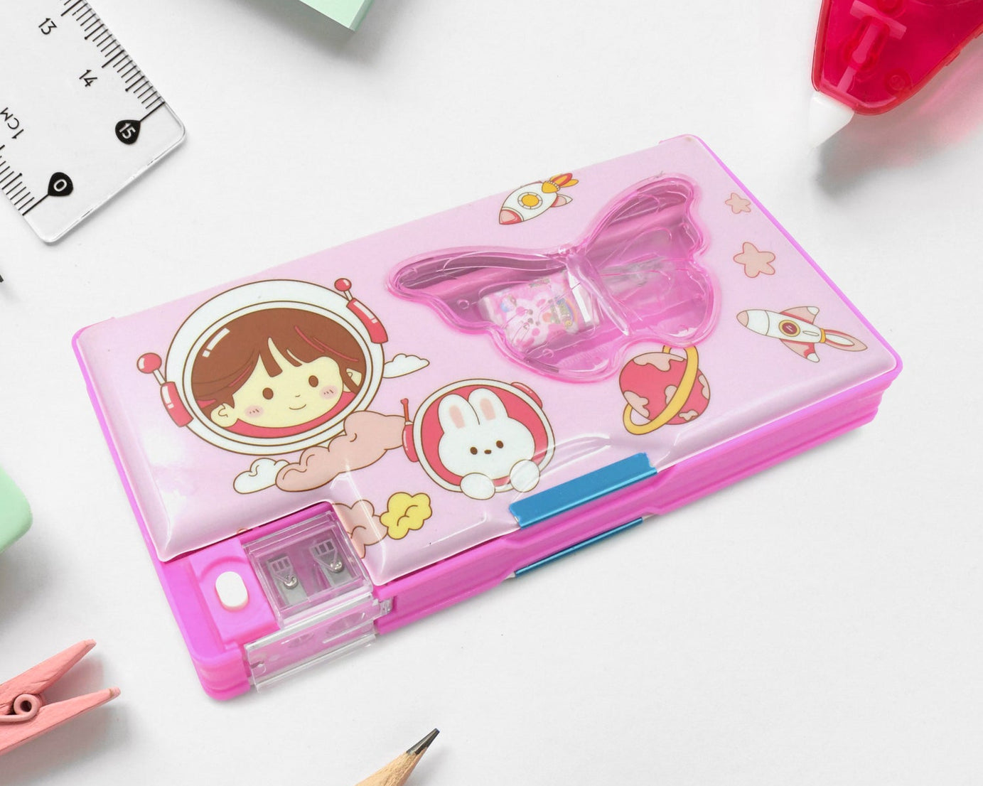 Printed Pencil Case for Kids (1 Pc): Multi-Compartment, Compass Box