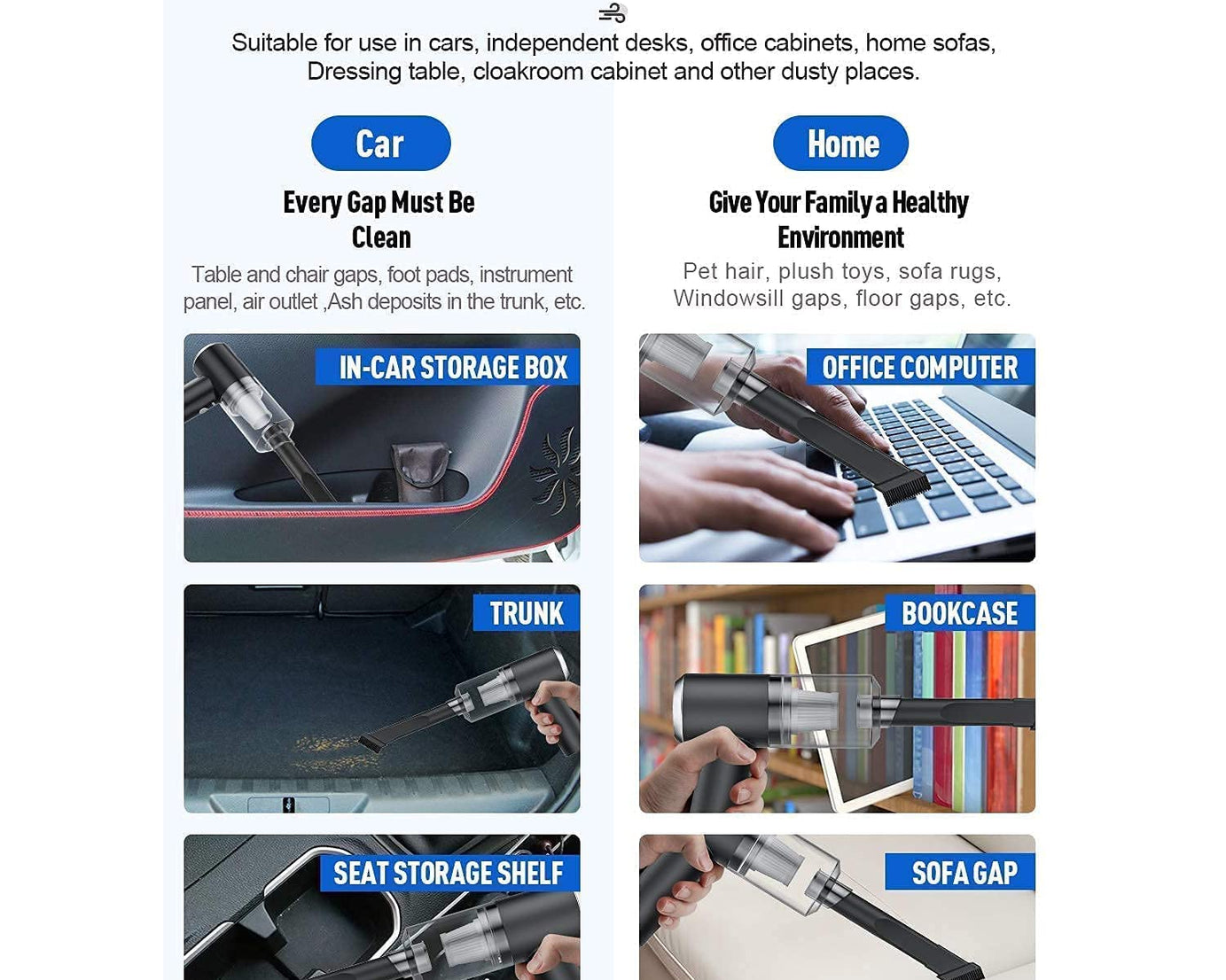 Vacuum Cleaner Dust Collection  2 in 1 Car Vacuum Cleaner 120W High-Power Handheld Wireless Vacuum Cleaner Home Car Dual-use Portable USB Rechargeable