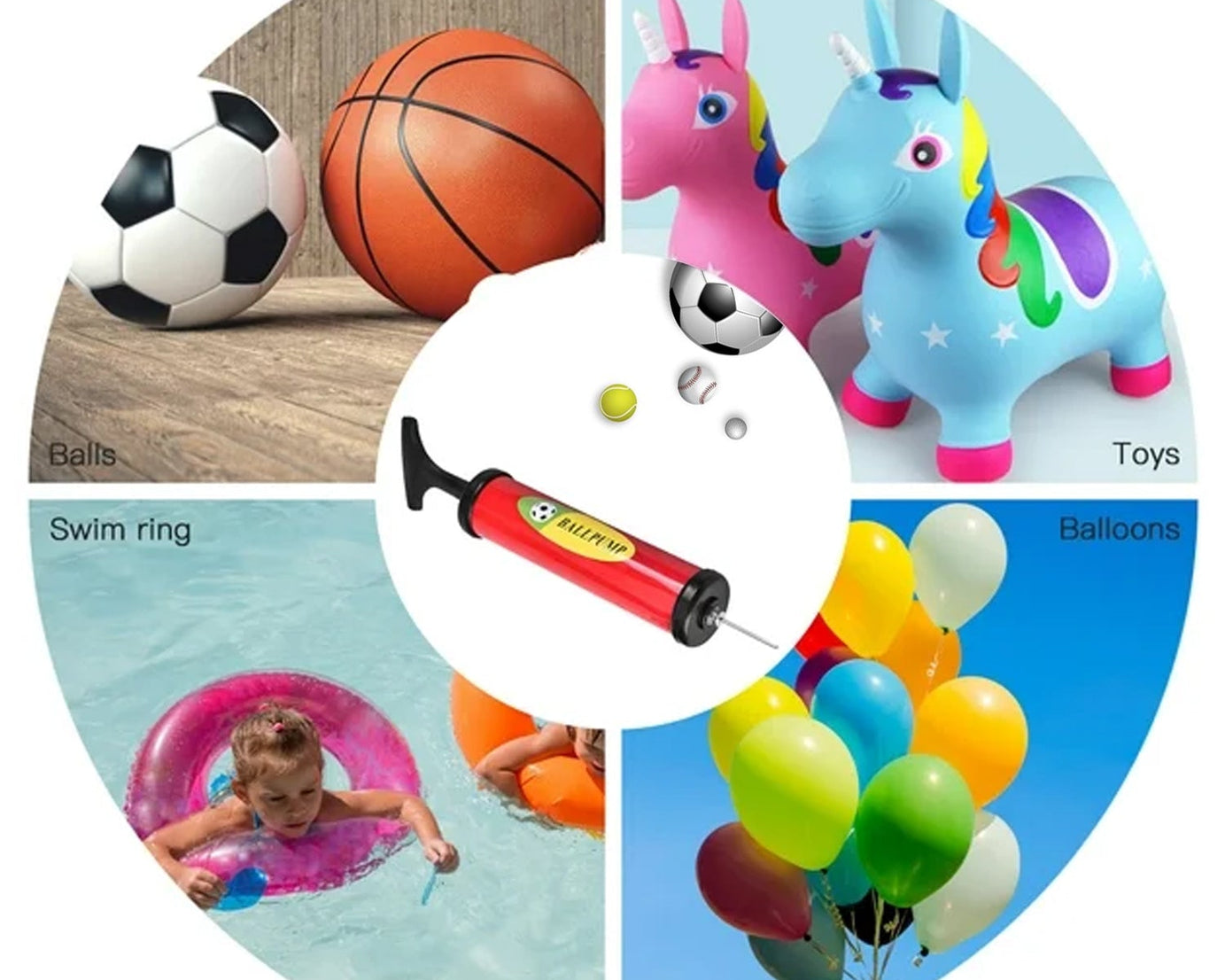 Inflator Air Ball Pump Soft Bouncing Ball Development Kids Toy, Sports Plastic Pump for Soccer, Basketball, Football, Volleyball Ball (24 CM & 33.5 Cm)