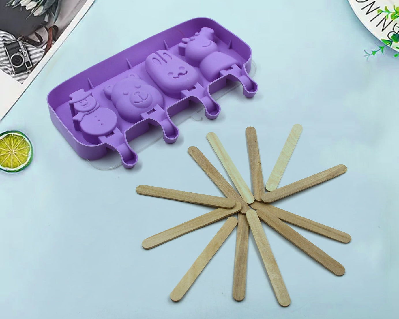 5949 Silicone Popsicle Molds Ice Cream Pop Molds 4 Cavities with Lids 50 Pack Sticks for Kids Ice cube Maker Easy Release