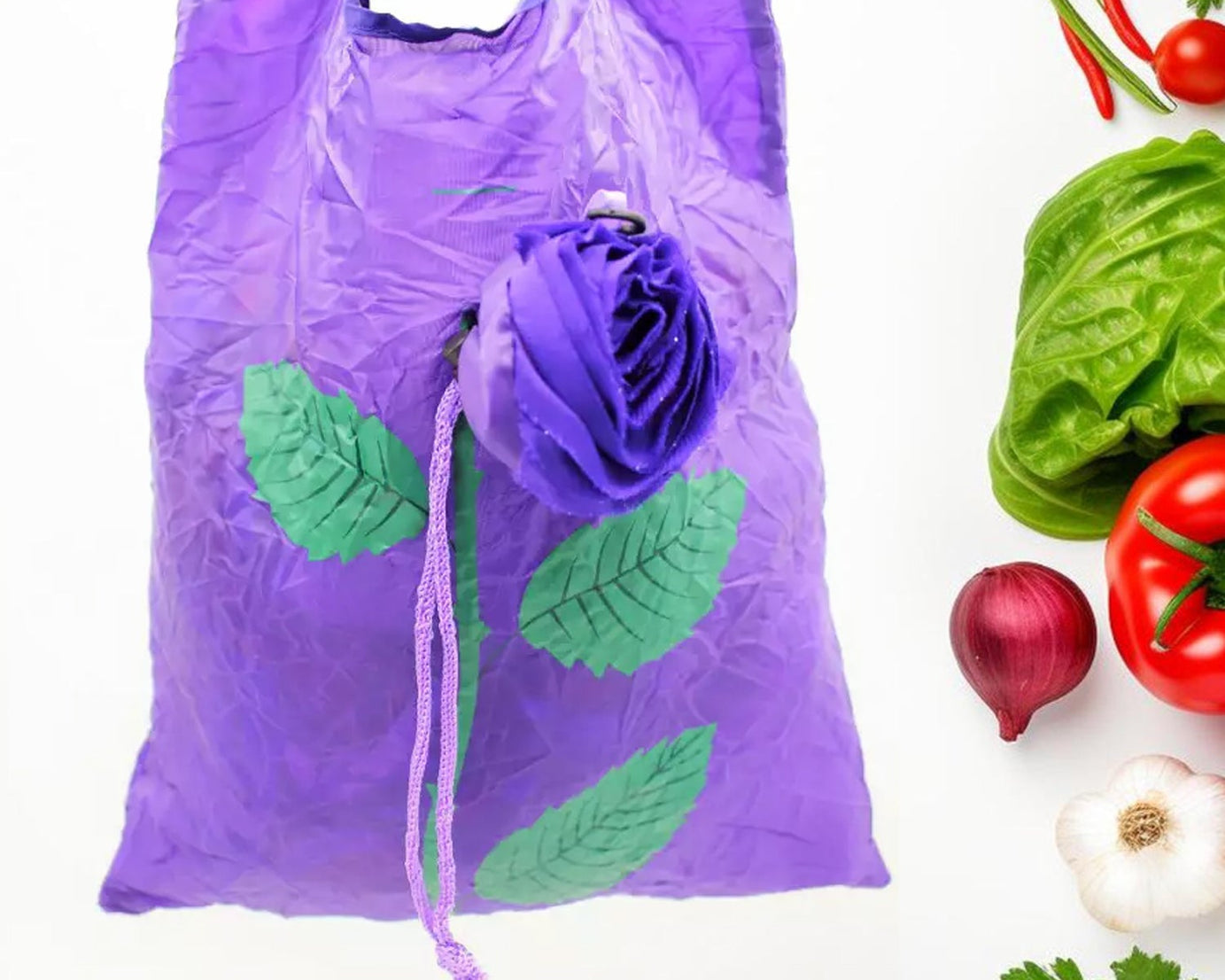 Foldable Nylon Shopping Bag (Rose Design): Reusable, Eco-Friendly (1 Pc)