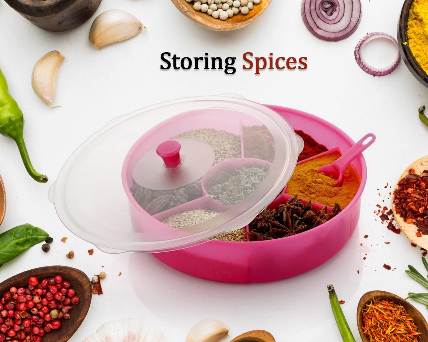 Box for dry-fruits and masalas with spoon and lid