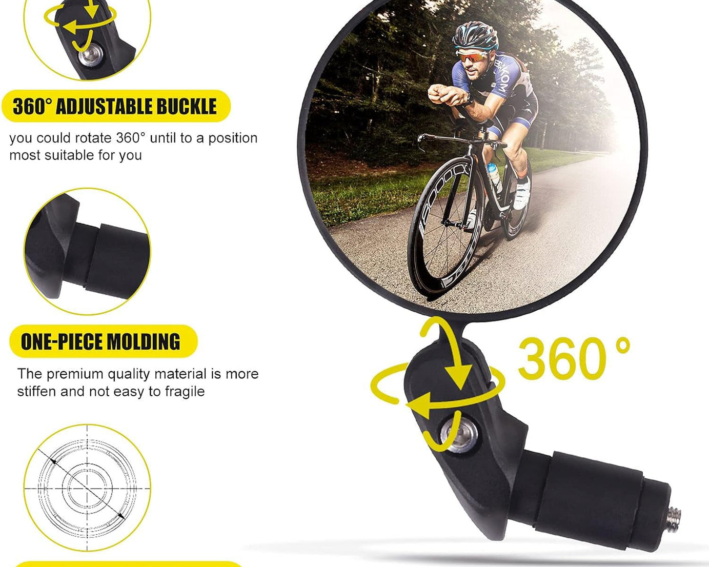 Bar End Bike Mirror, Safe Rearview Mirror 360° Rotatable & Foldable Safety Bicycle Rear View Mirror, Mirror Durable Bike Mirror (1 Pc)