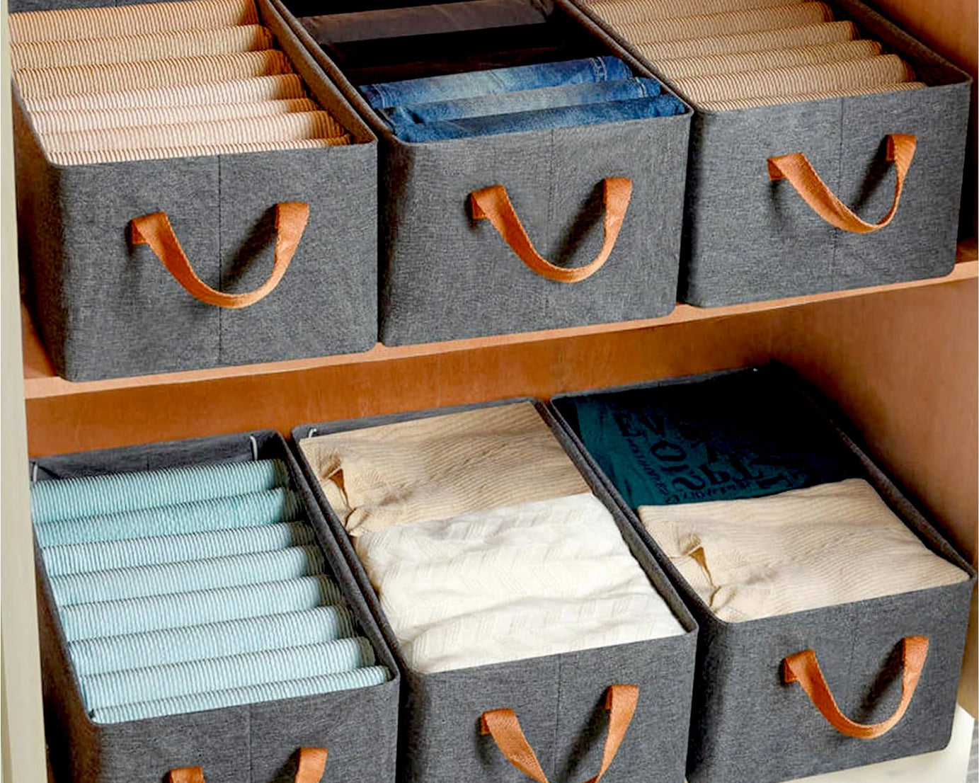 FOLDABLE STORAGE BOX WITH LID AND HANDLES, COTTON AND LINEN STORAGE BINS AND BASKETS ORGANIZER FOR NURSERY, CLOSET, BEDROOM, HOME (45 Cm)