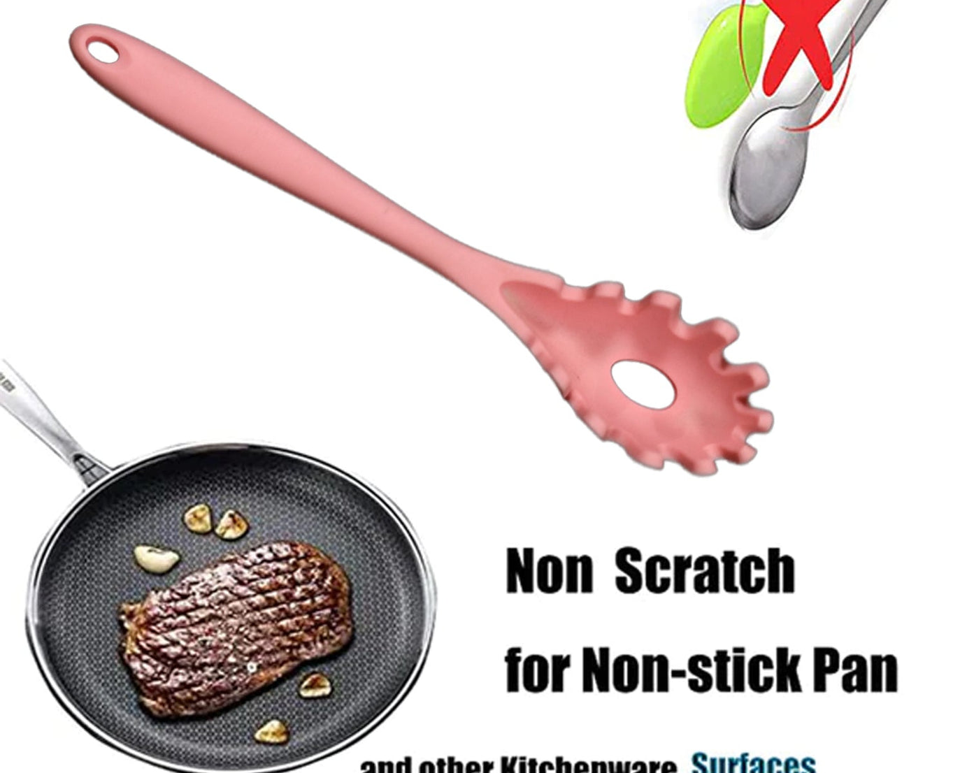 Silicone strainer spoon, pasta fork, heat resistant and durable