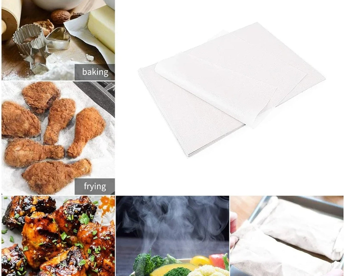 Non Stick Microwave & Oven Proof Parchment Paper/ Baking Paper/ Food Wraping Paper, Easy to Tear, Easy to Clean, for Grilling, Cooking, deep Fryer, White