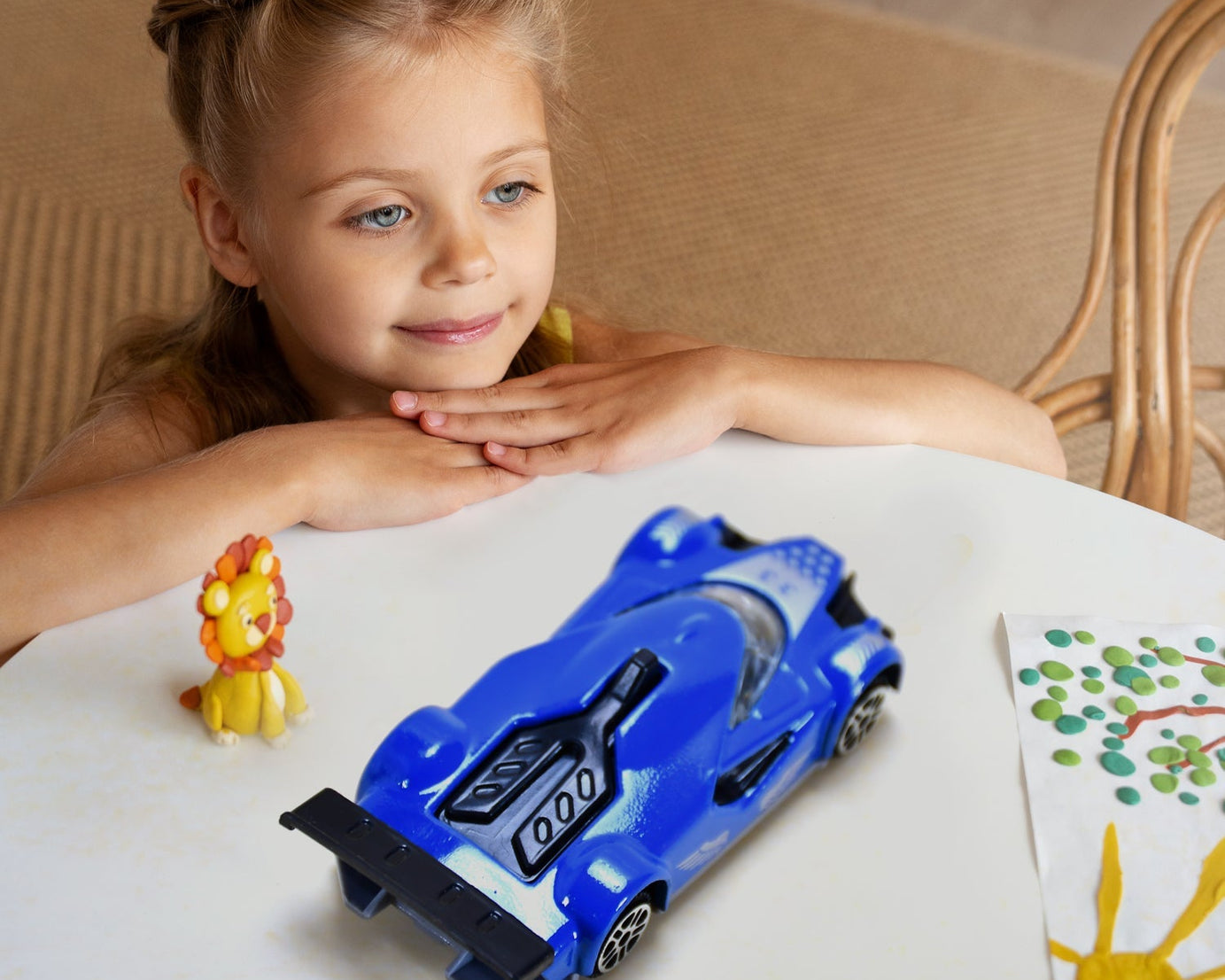 Die-cast race car toy, metal, front view