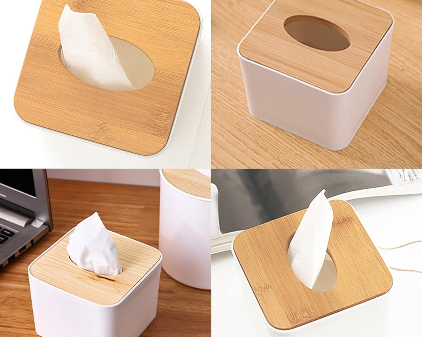 Tissue Box Desktop Stand Bamboo Tissue Cover Box Rectangular Paper Towel Holder Removable Tissue Dispenser for Bathroom Vanity Countertop Bedroom Car Holder Paper Towels Dispenser (1 Pc )