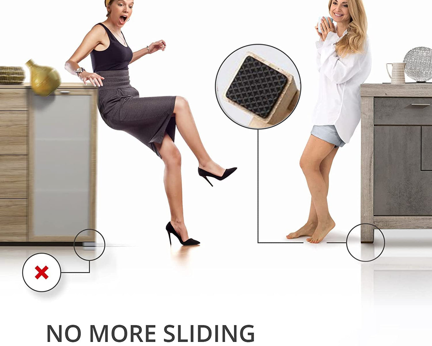 Square self-adhesive pad for door and wardrobe