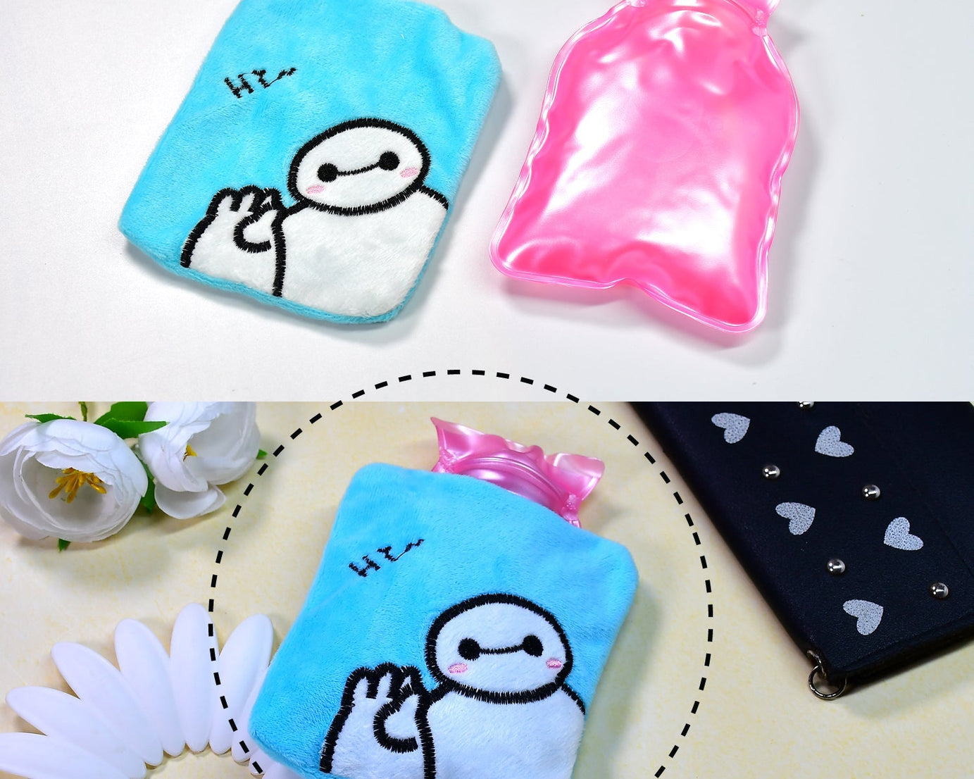 Blue Baymax Small Hot Water Bag with Cover for Pain Relief