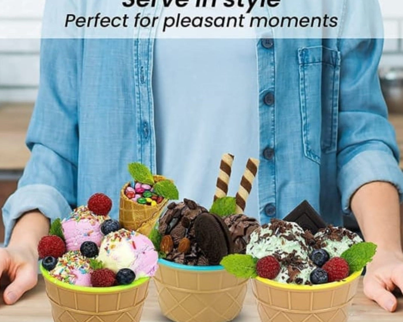 Ice-Cream Waffle Spoon Bowel Cup Set | Premium ice Cream Set | Ice-Cream Bowel with Spoon | 6 units Couple Bowl Set | Color Box