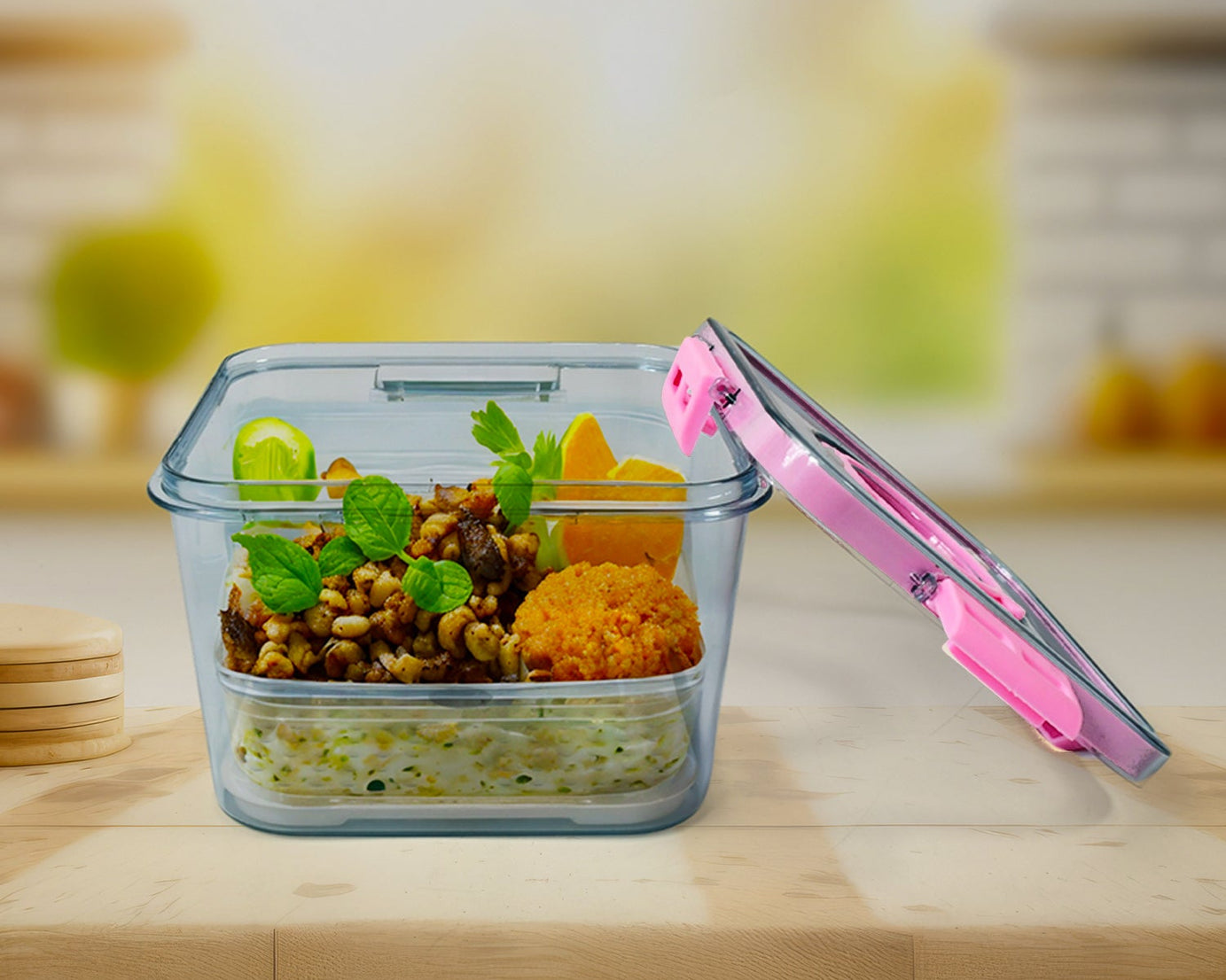 High Quality Plastic Food Storage Container Clear Washable Refrigerator Food Box Food Container Fruit Box Container with Lid (1400 ML)