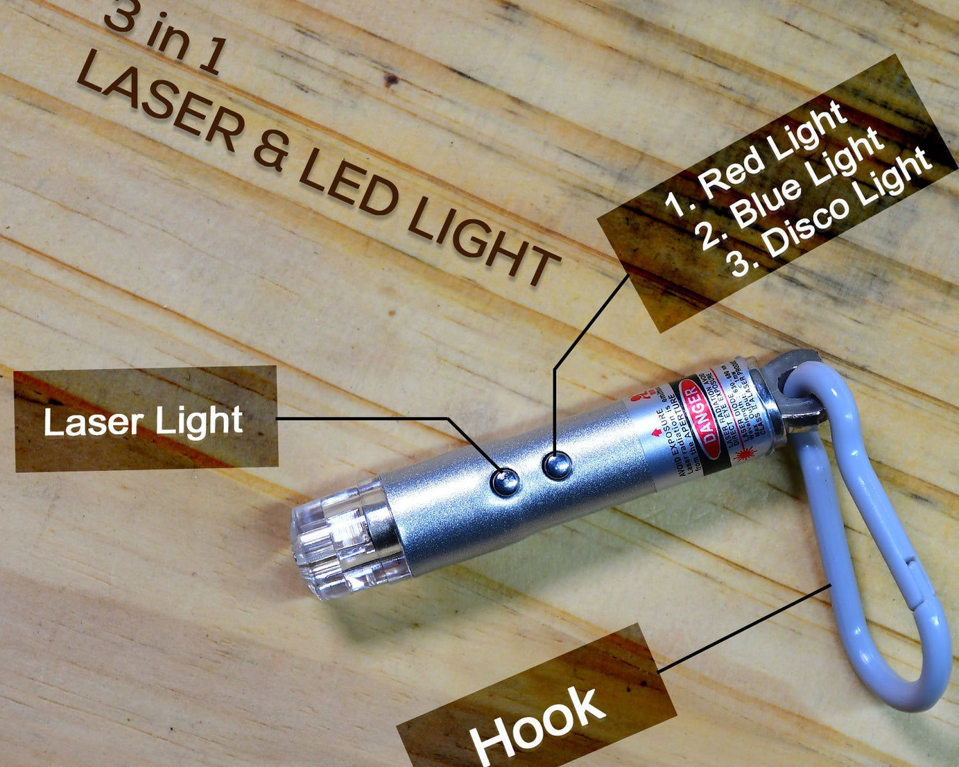 Laser light with LED flashlight and torch keychain