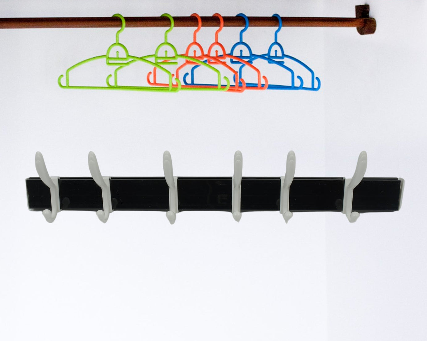 Cloth hanger, Wall Door Hooks Rail for Hanging Clothes for Hanging Hook Rack Rail, Extra Long Coat Hanger Wall Mount for Clothes, Jacket, Hats, 6 Hook With Eco-friendly Liquid Adhesive Glue
