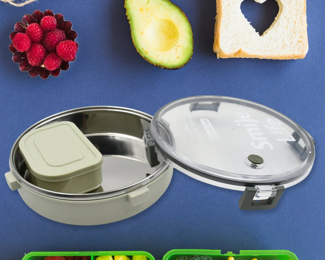 Miracle Stainless Steel Round Lunch Box, with Small Plastic Box Insert Leak Proof Lunch Box with Transparent lid, Lunch Box for Kids & Adults for School, Office (450 ML + 250 ML Approx)